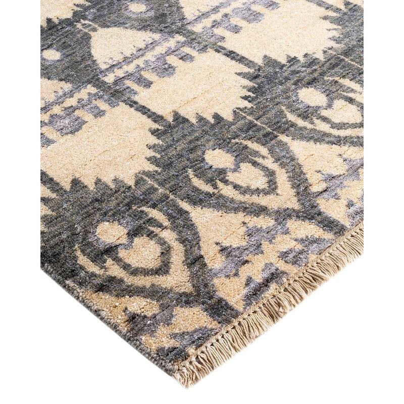 Ikat One-of-a-Kind Hand-Knotted Area Rug, Ivory - 9' 0" x 12' 0"