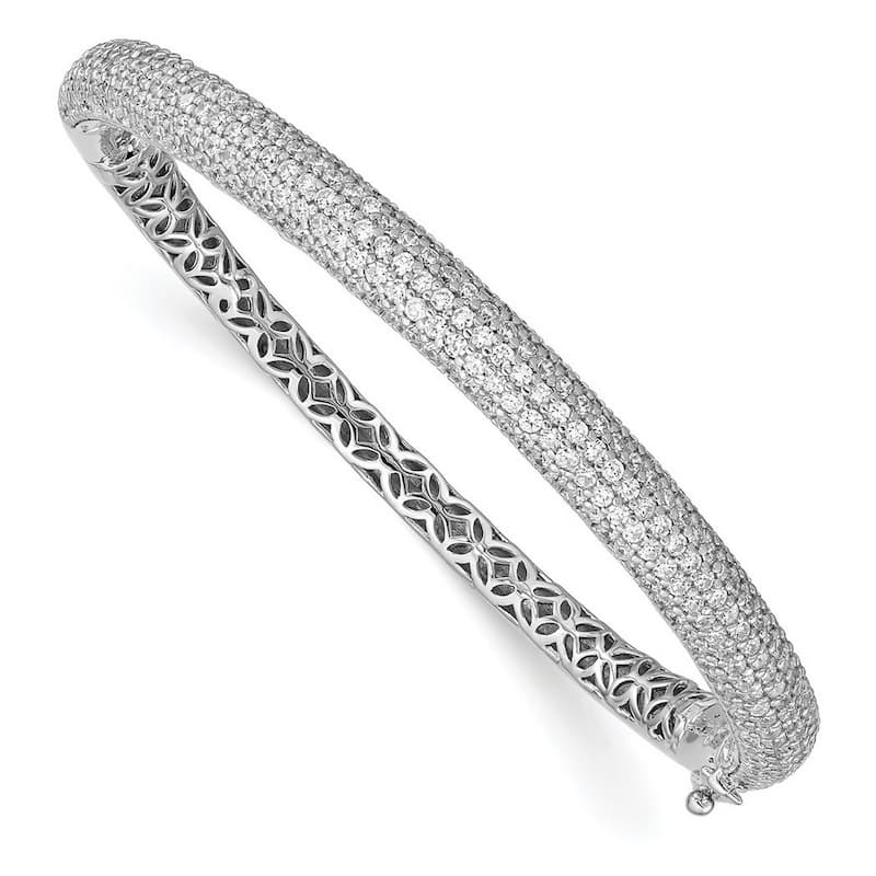 Curata 925 Sterling Silver Rhodium 6mm Vintage Cubic Zirconia Hinged Bangle Bracelet