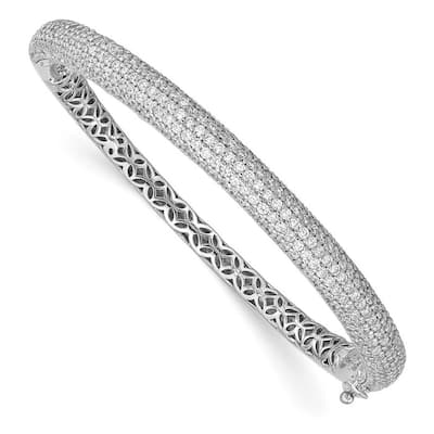 Curata 925 Sterling Silver Rhodium 6mm Vintage Cubic Zirconia Hinged Bangle Bracelet
