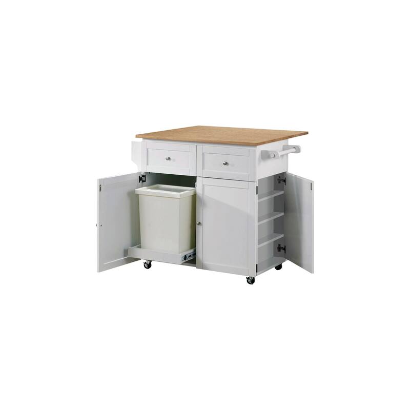 Kitchen Cart with Storage - Butcher Block Top, Spice Rack, Trash Compartment, Mobile Island