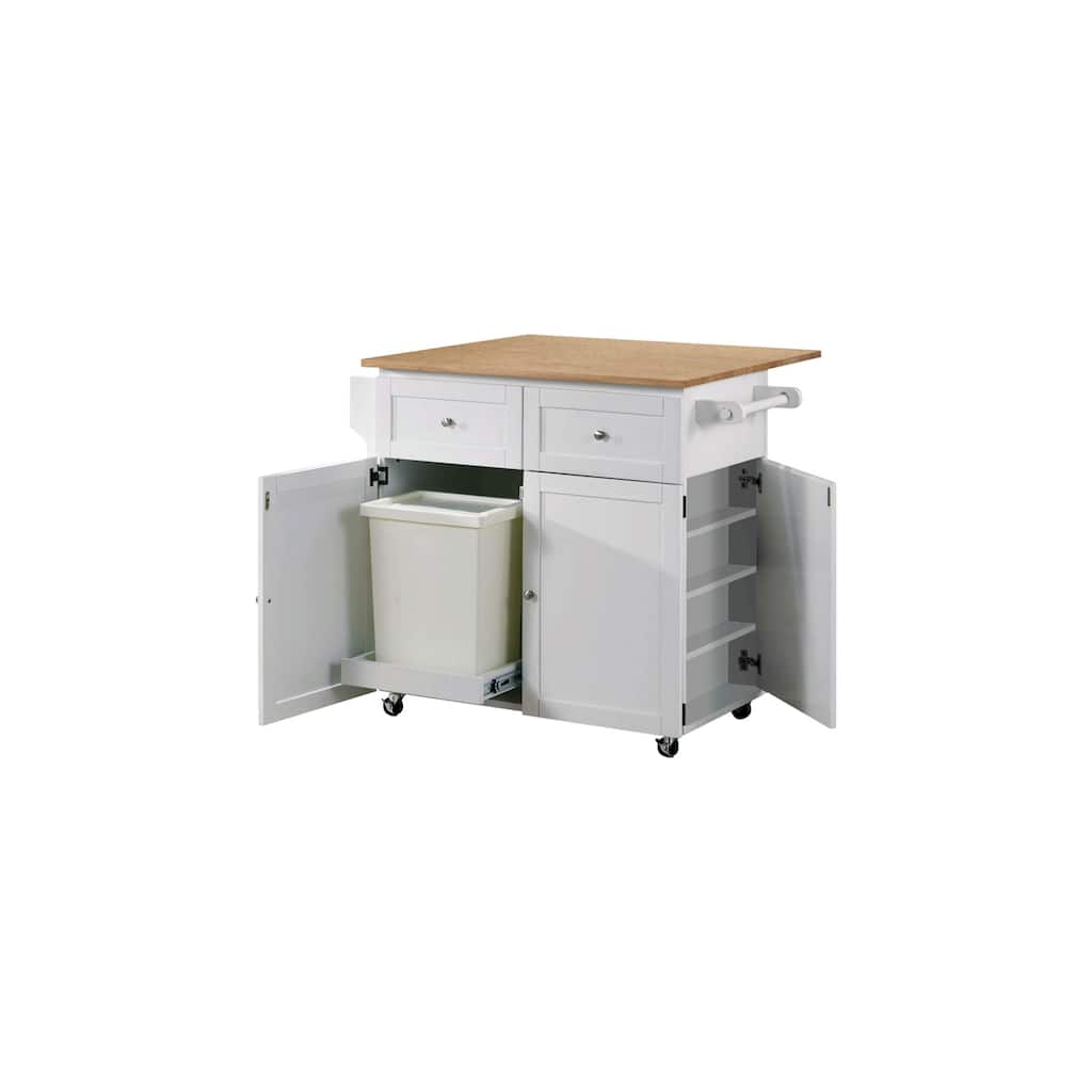 Kitchen Cart with Storage - Butcher Block Top, Spice Rack, Trash Compartment, Mobile Island