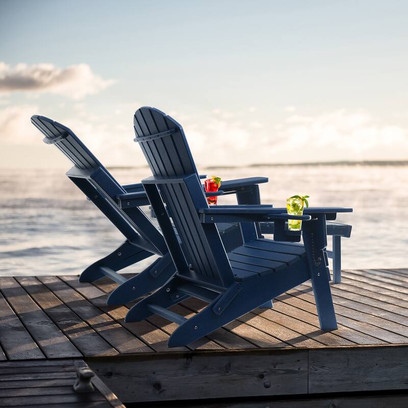 Vrakae Folding and Adjustable Adirondack Chair with Ottoman Set of 2