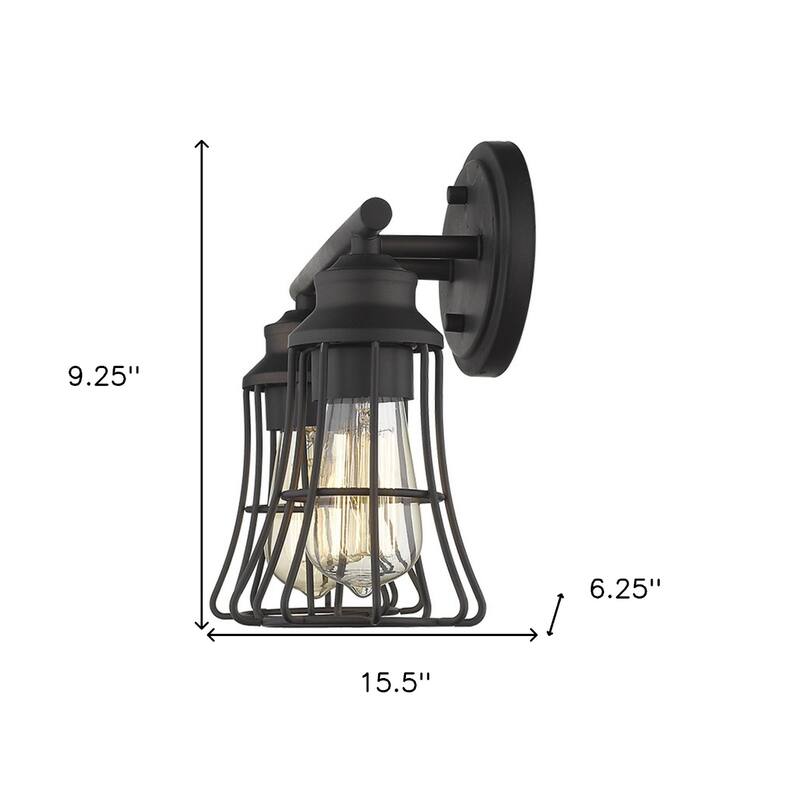 2-Light Hardwired Flush Mount Bronze Wall Sconce with and Damp Rated Fixture for Bathroom or Hallway - 9.25"H x 15.5"W x 6.25"D