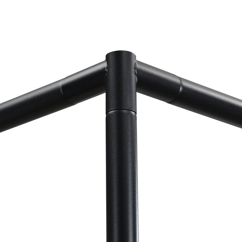 Canopy Bed Frame with Upholstered Headboard and Iron Legs, Low-Profile Platform Bed