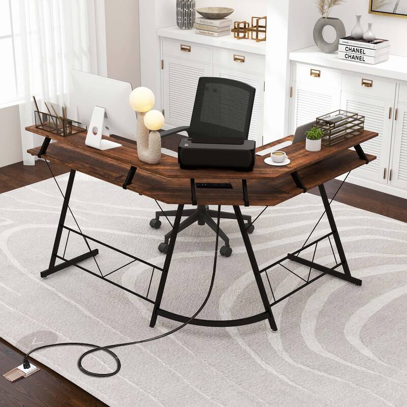 Costway L-shaped Computer Desk with Power Outlet 51" Corner Computer - See Details