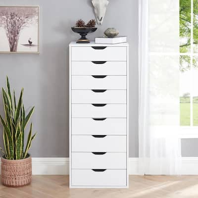 Narrow Wooden 9-Drawer Cabinet with Smooth-Glide Drawers and Top Storage Shelf