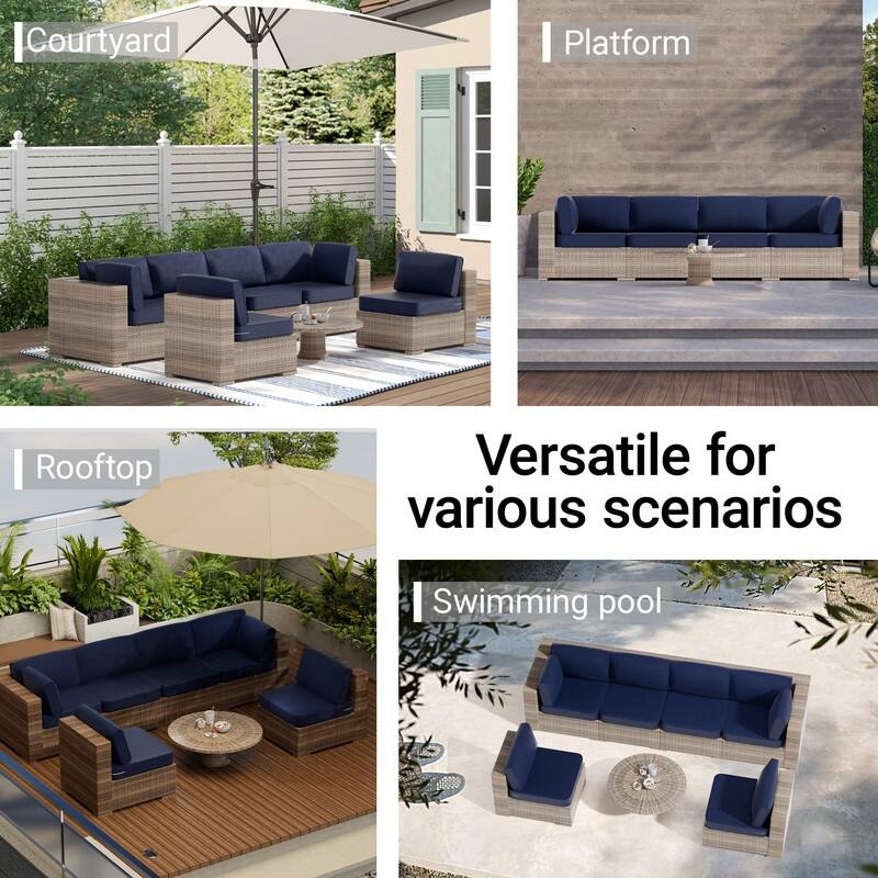 14-Piece Patio Furniture Sofa Cushions, 6-Seater Outdoor Cushion Set (Only Include Cusions，Not Sofa） - 25.6*25.6*4in
