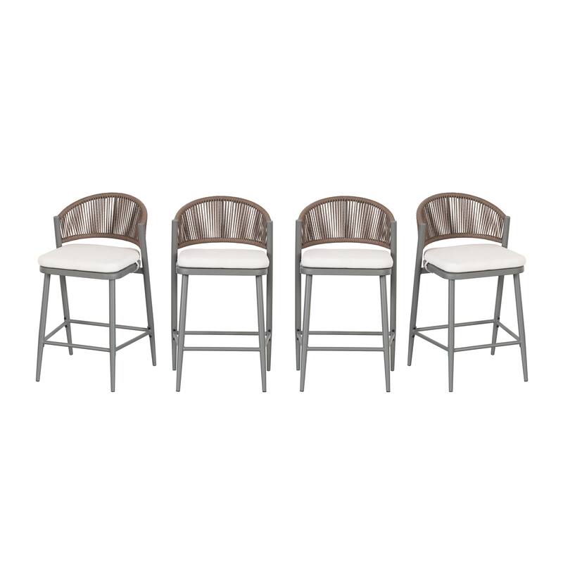 Christopher Knight Home - Beverly Outdoor Counter Stools with Scallop Backrest (Set of 4) - Iron