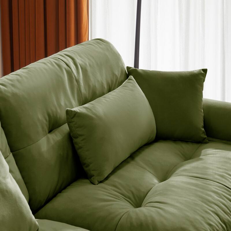 130" Velvet Modular Sectional Sofa with Ottomans & Pillows