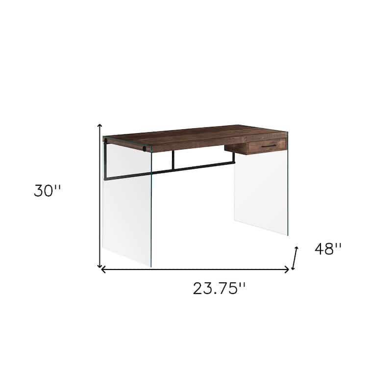 Wood Computer Desk with Glass Base, 1 Drawer and Rectangular Design