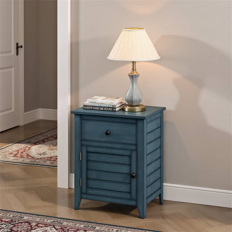 Transitional Nightstand with Storage Drawer - Antique Blue
