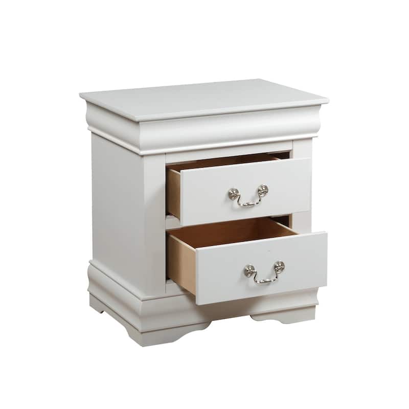 Solid Pine Nightstand with 2 Drawers - White
