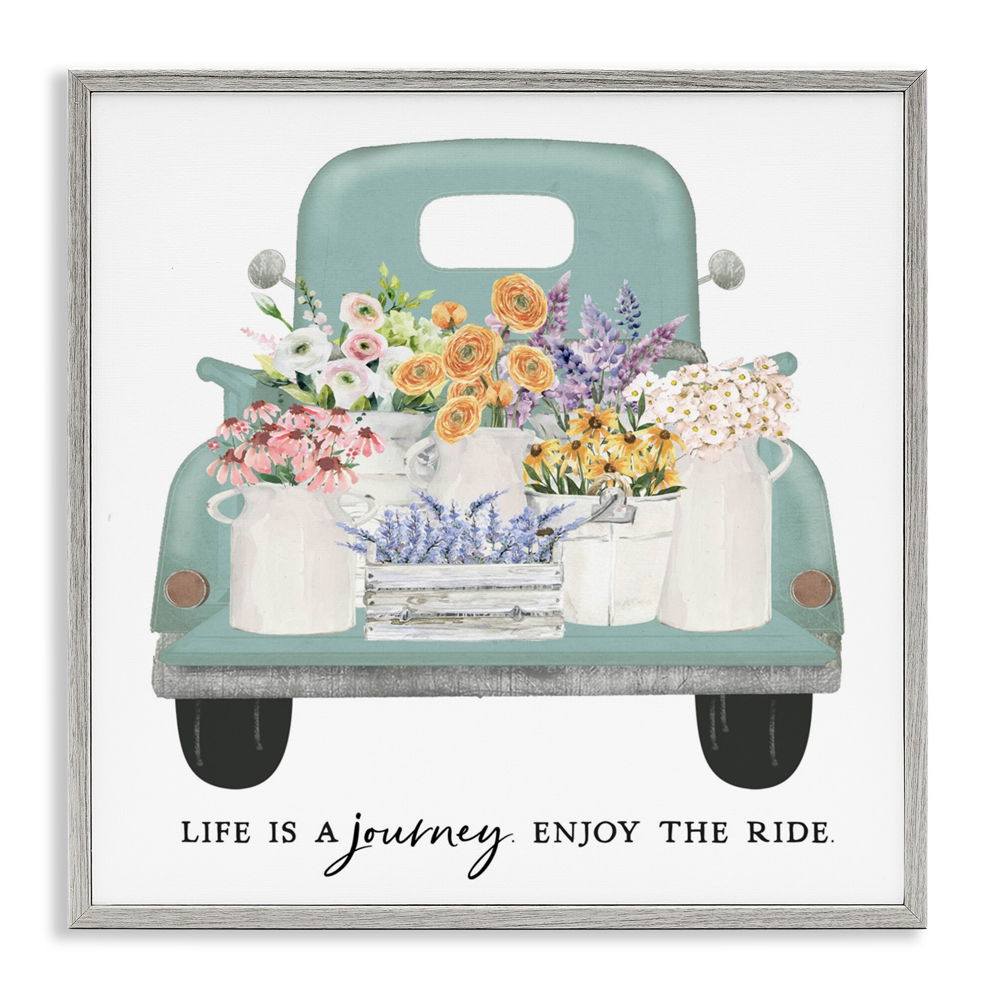 Stupell Enjoy Ride Floral Truck Framed Giclee Art Design By Lettered and Lined