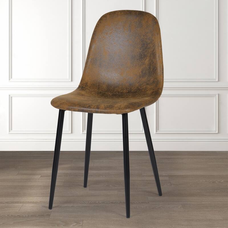 Homy Casa Set of 6 Faux Suede Dining Chairs Black Metal Legs, Brown
