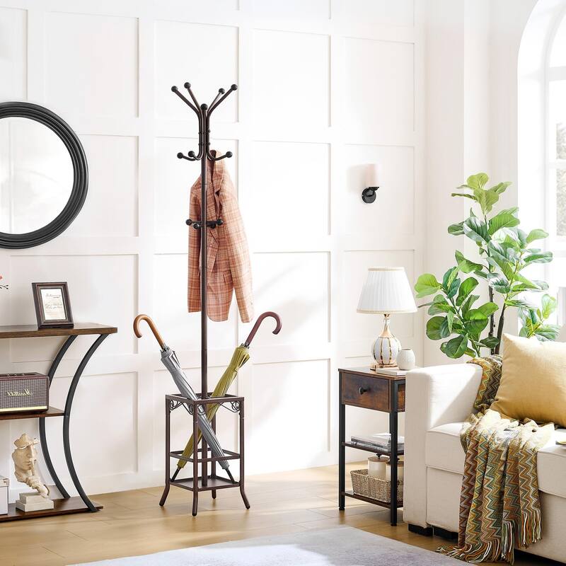 Coat Rack Freestanding,Entryway Coat Hanger Stand,Umbrella Holder,Hall Tree With 12 Hooks,Standing Coat Rack