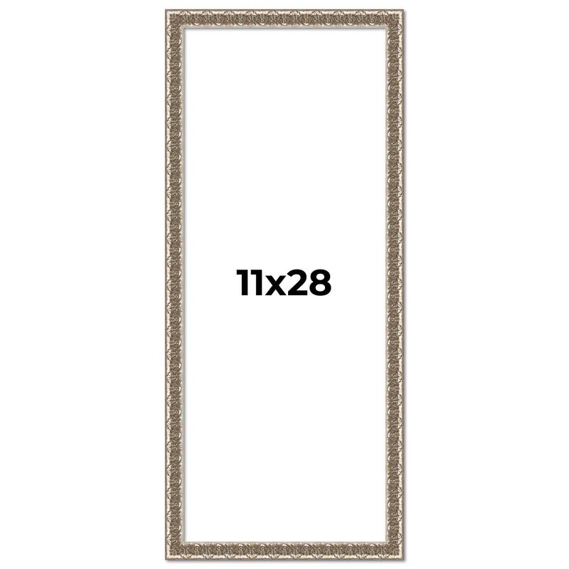 11x28 Frame Silver Versailles Ornate Solid Wood Picture Frame | 1 Inch