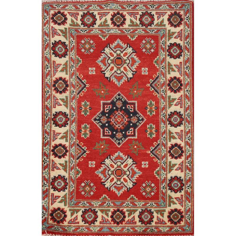 Traditional Kazak Rug Hand-Knotted Wool Carpet - 2'0"x 3'0"