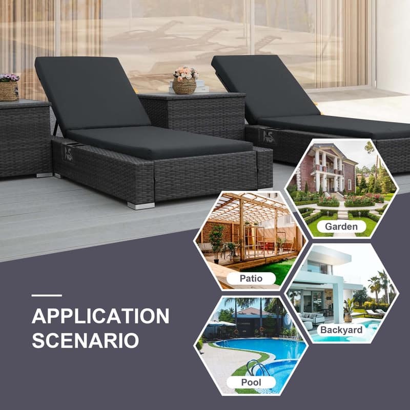 FINCATI Outdoor Oversized Chaise Lounge Chair, 500 lbs Luxury Patio Adjustable 5-Position Wicker Lounger for Pool (Set of 2)