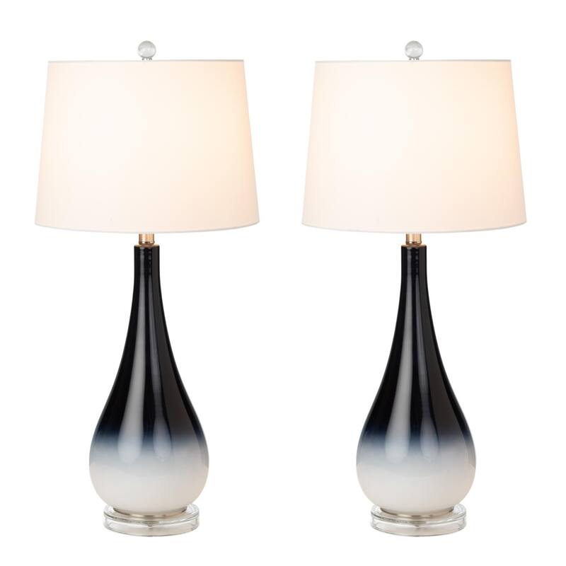 Lux Lighting Stunning Ombre Black/White Glass Table Lamps with Linen Shade (Set of 2) 3-Way Switch