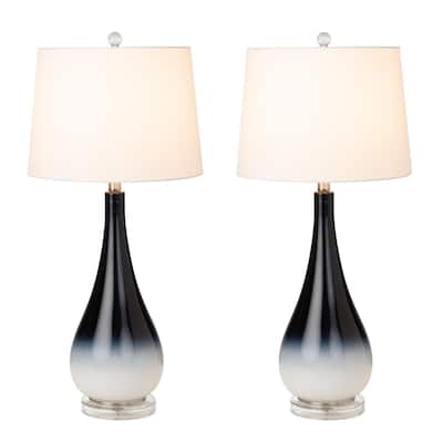 Lux Lighting Stunning Ombre Black/White Glass Table Lamps with Linen Shade (Set of 2) 3-Way Switch
