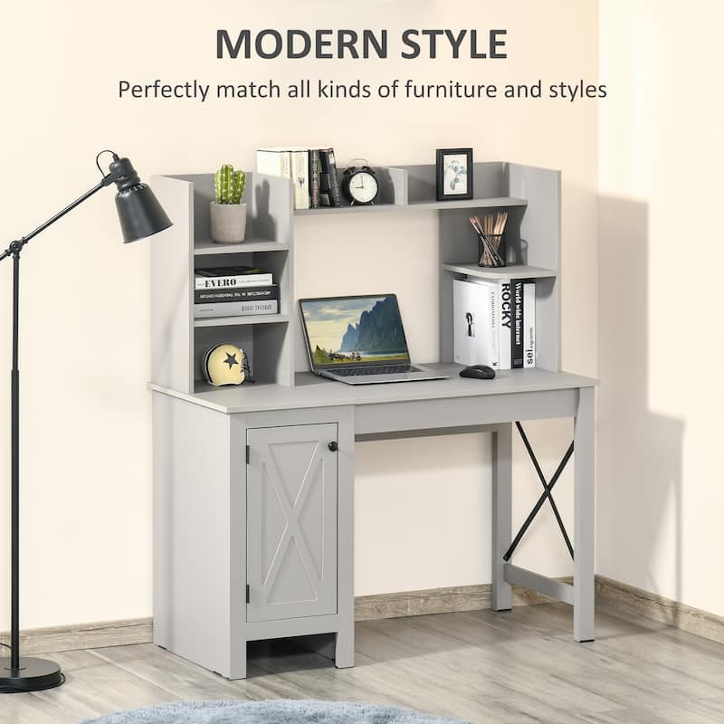 Farmhouse Computer Desk with Hutch and Cabinet