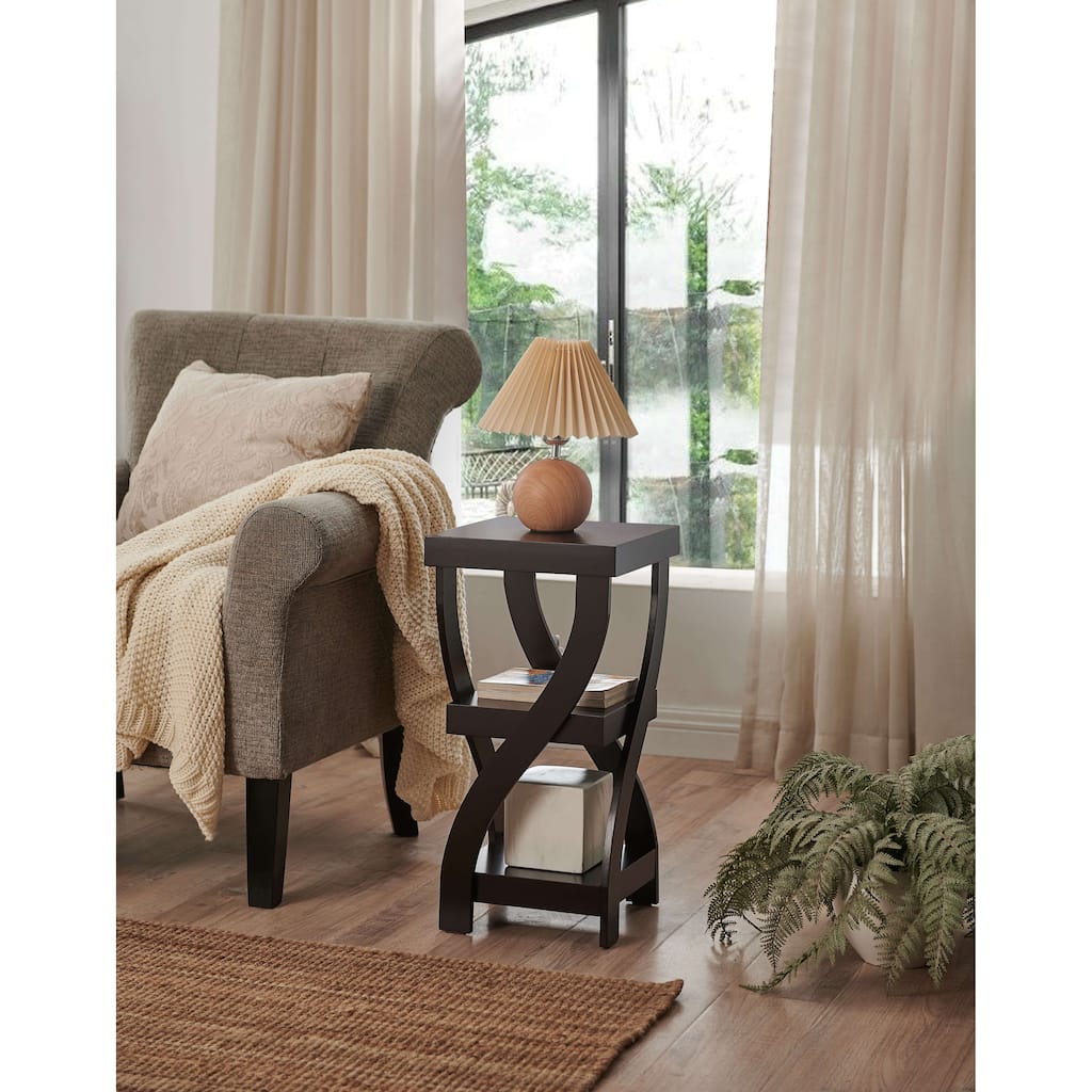 Side End Table with Curved Legs and Storage Shelfs, Espresso