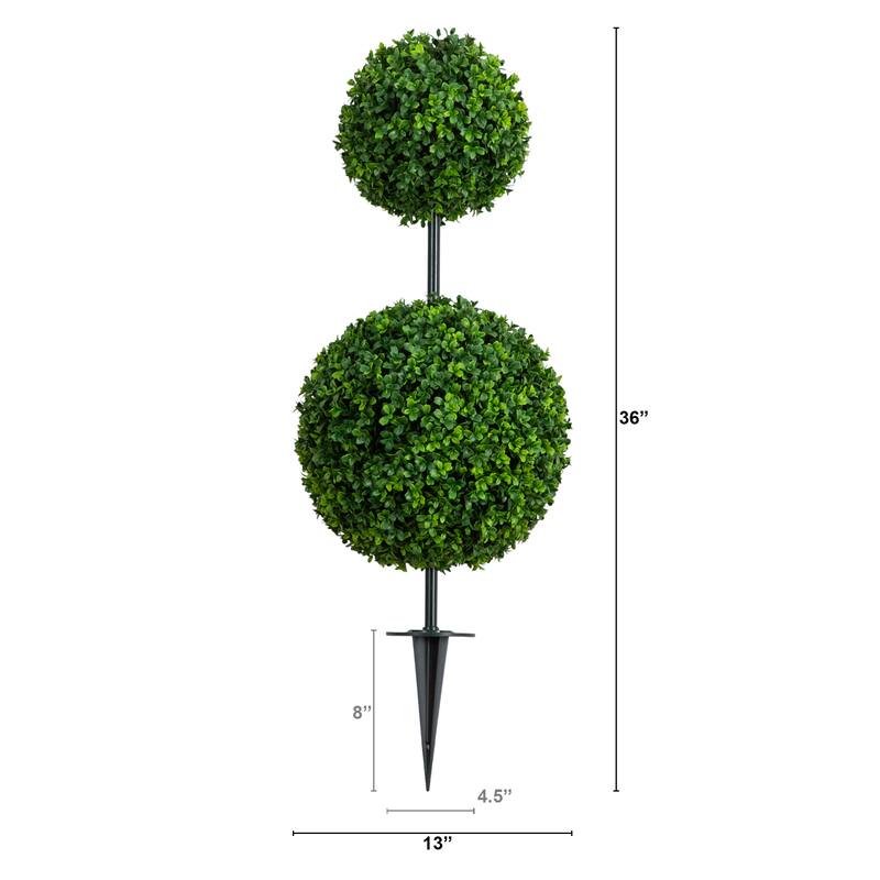 2-ft UV Resistant Artificial Boxwood Topiary with - Set of 2