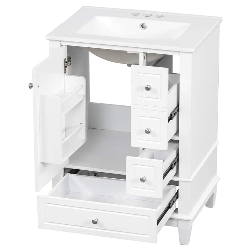 GDFStudio - Isabella 24-Inch Bathroom Vanity with Ceramic Sink and Smart Drawer Storage