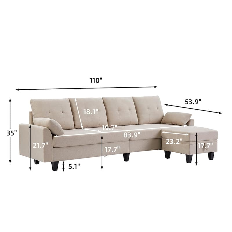 Modular Sectional Sofa Couch L Shaped With Chaise Storage Ottoman and Side Bags For Living Room
