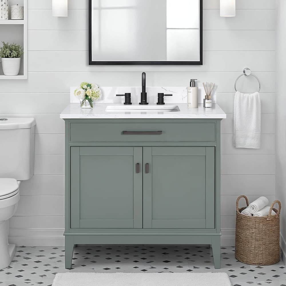Madison 36 in. Single Sink Bathroom Vanity with Engineered Stone Top - 37" x 22"D x 35"H