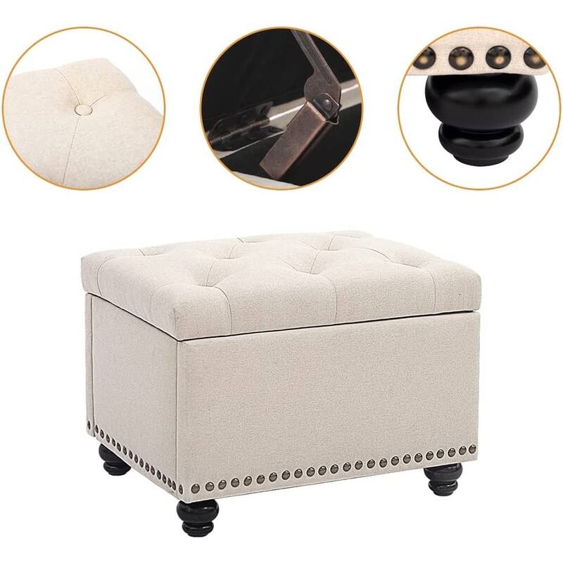 24" or 18" modern Tufted Storage Ottoman Bench, Rectangular Footstool