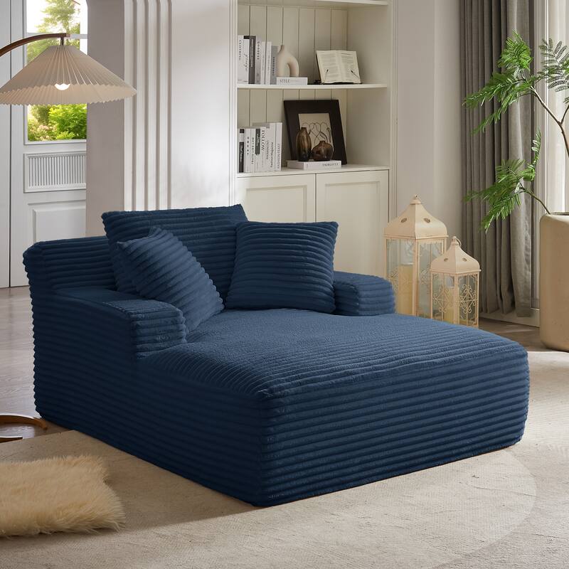 Lazy Sofa Chair Single Chaise Lounge Corduroy Upholstered Sleeper Sofa Ergonomic Couch Chair with Full Foam Cushion and Pillows