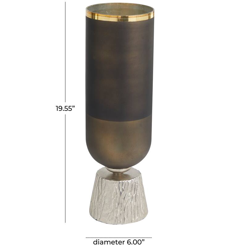 Bronze Glass Colorblock Candle Holder with Gold Accents and Textured Silver Base