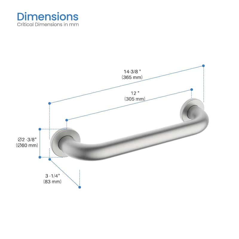 Bathroom Safety 12-Inch Length Stainless Steel Shower Grab Bar