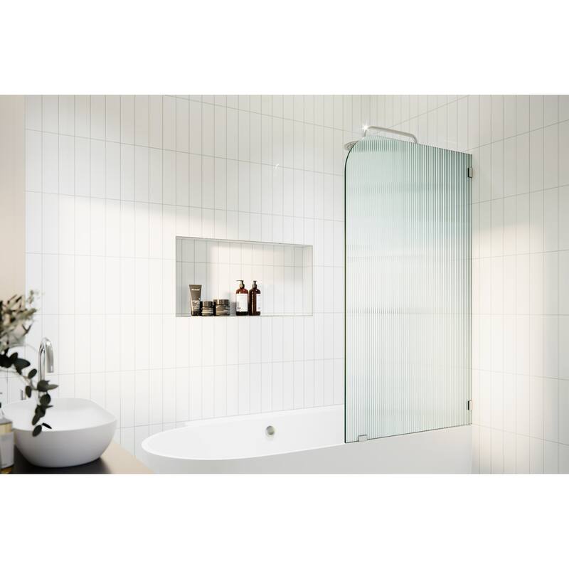Aurora 58.25" x 34" Frameless Bath Shower Door - Single Fixed Panel Fluted Frosted Radius Right Hand - Polished Chrome
