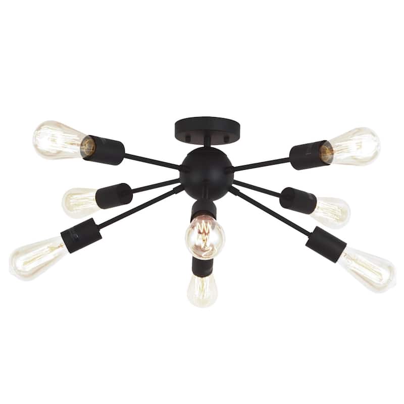 Modern 8 Light Sputnik Chandelier Light Fixtures Black Semi Flush Mount Ceiling Lighting Industrial Vintage - Black