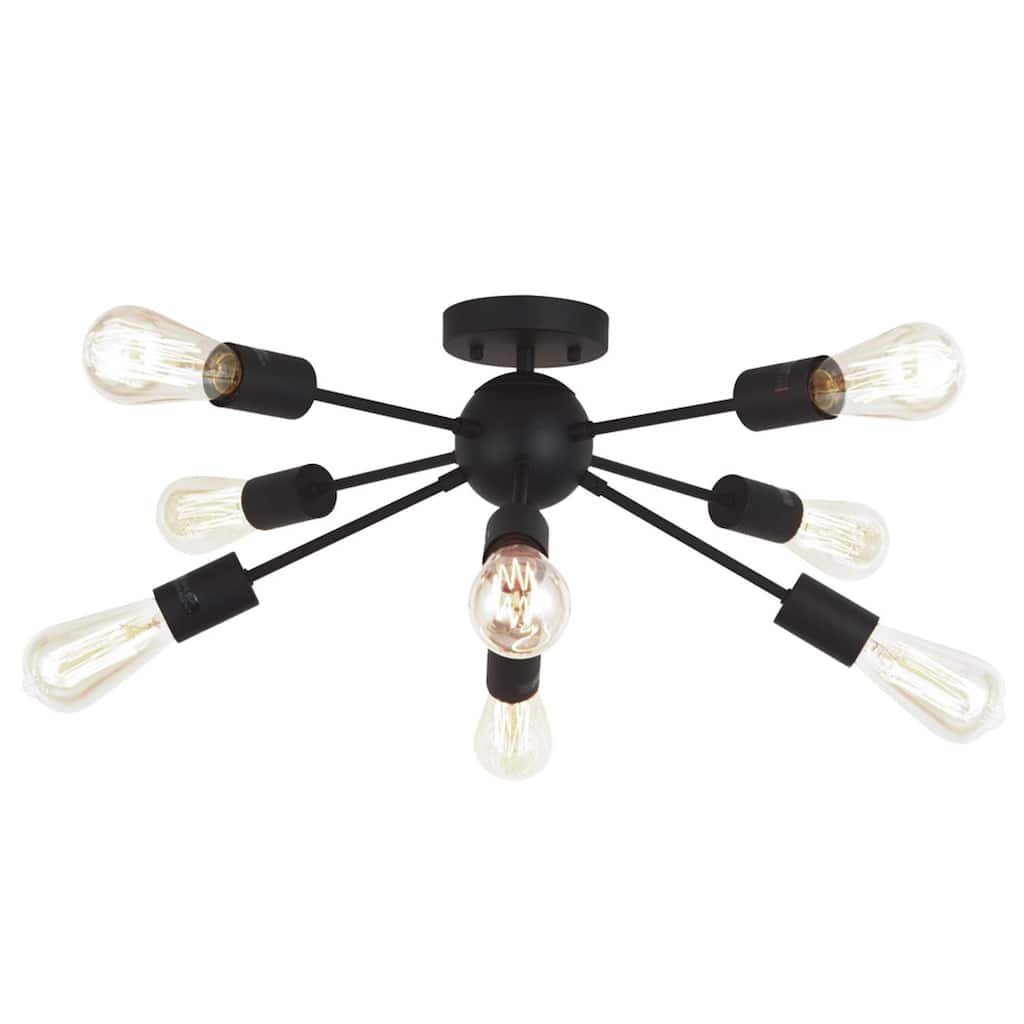 Modern 8 Light Sputnik Chandelier Light Fixtures Black Semi Flush Mount Ceiling Lighting Industrial Vintage