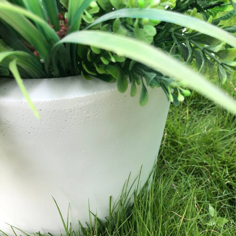 Kante Set of 3 Lightweight Concrete Modern Cylinder Outdoor Planters, 15.8, 12.9 and 9.8 Inch Diameter, Pure White