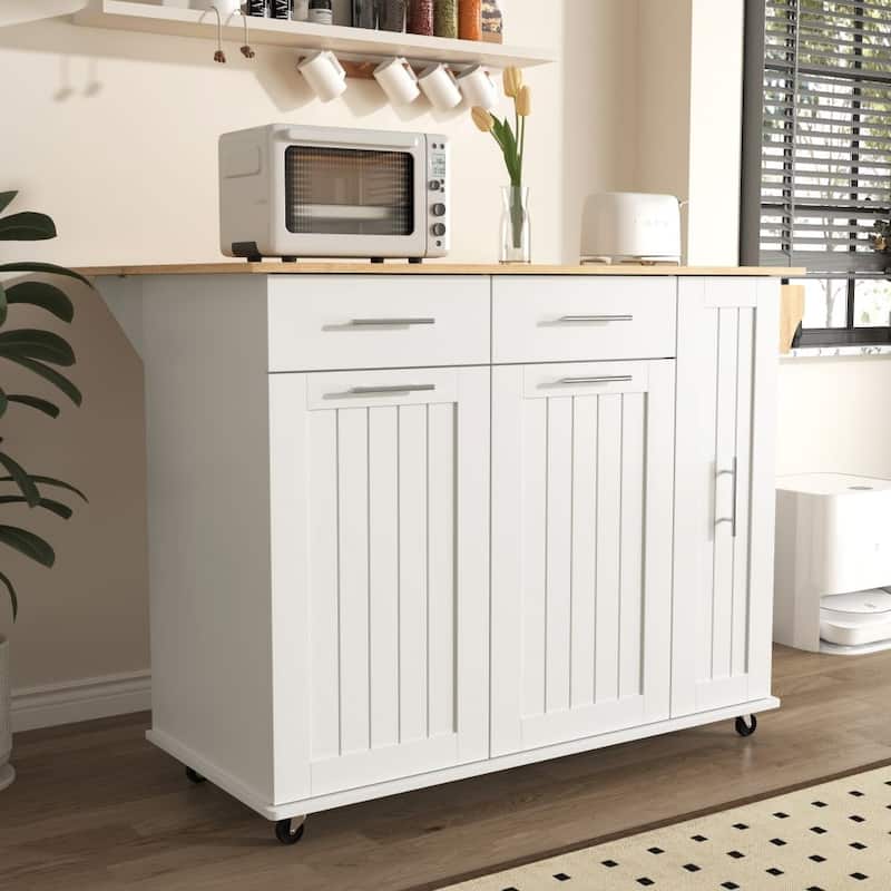 Kitchen Island with Drop Leaf and 3 Tier Pull Out Cabinet Organizer