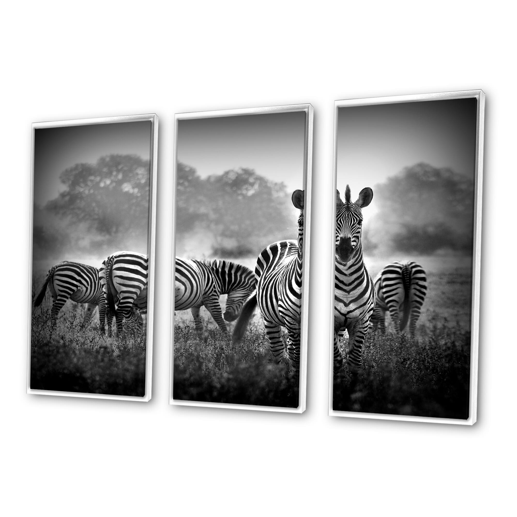 Designart "Zebra in black and white" Animal Framed Canvas Wall Art