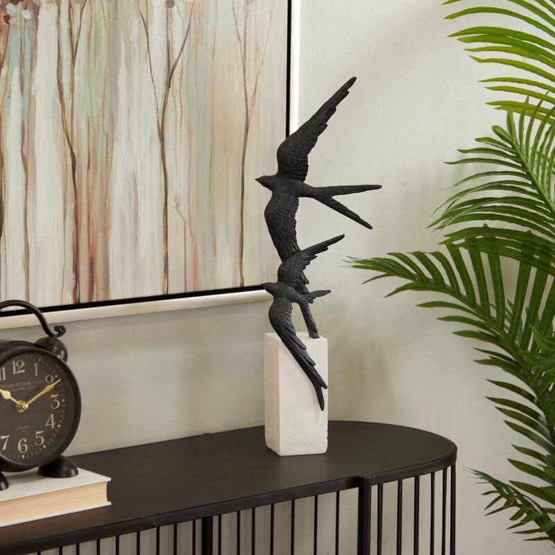 Whimsical Polystone Bird Sculpture - Gold or Black - Black