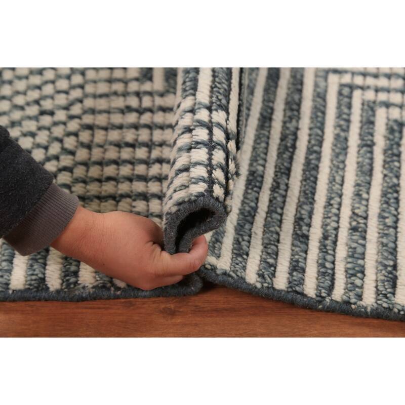 Striped Moroccan Modern Foyer Rug Handmade Beige Wool Carpet - 2'0"x 3'0"