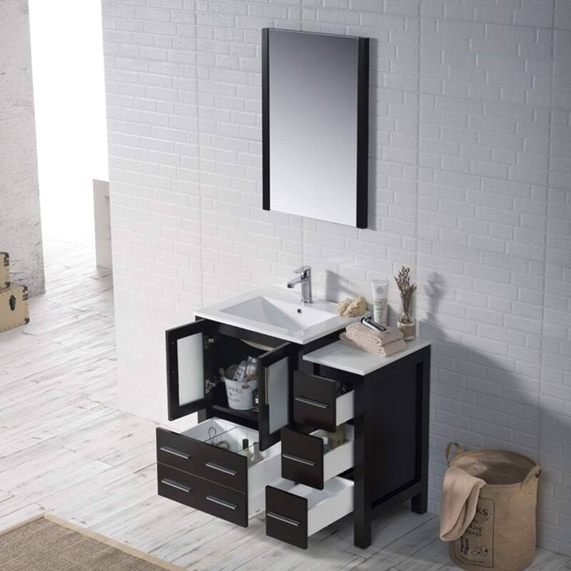 Blossom 36" Solid Wood Bathroom Vanity w/ Ceramic Sink & Side Cabinet