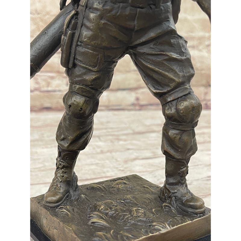 Signed Original Artwork By Milo Soldier Holding Rifle And Gear Bronze Sculpture Statue