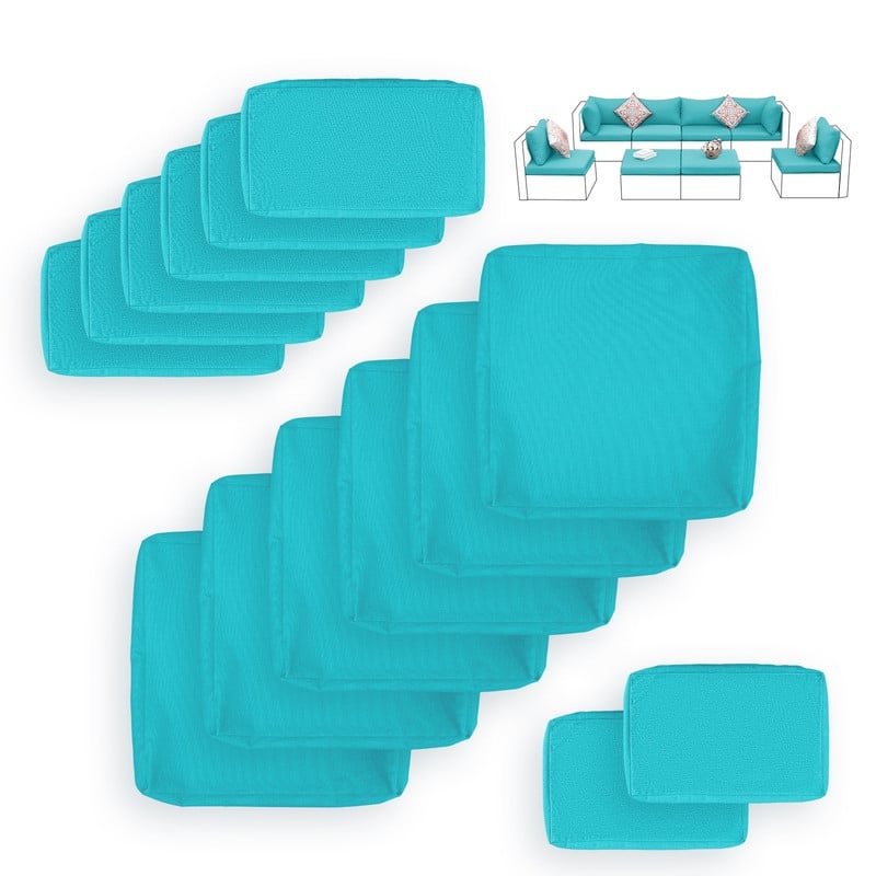 FINCATI 27" × 27" Sectional Cushion Slipcover, Outdoor Cushion Replacement Cover, Patio Seat Cover 27 Inches (COVER ONLY!) - Teal-14 PCS