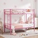 preview thumbnail 3 of 13, Metal Twin Over Twin Bunk Bed Frame with Side Ladders, 13inch Under-Bed Storage, Squeak-Resistant, Full-Length Guardrails Pink