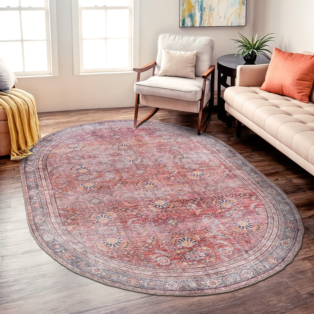 World Rug Gallery Vintage Inspired Machine Washable Non Slip Area Rug