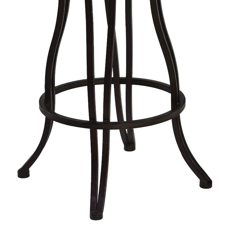 Espresso Fabric Swivel Bar Chair with Scroll Back Design, Iron Frame and Footrest - 19” x 22” x 48” (D x W x H)