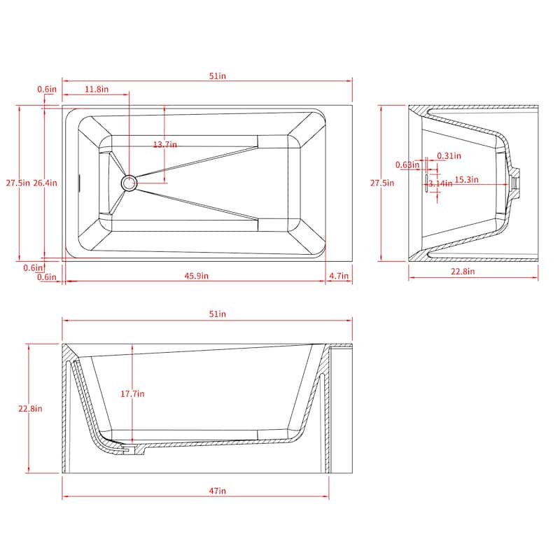 Solid Surface Freestanding Soaking Bathtub with Left Drain and Pop-up Drain, Modern Matte White Tubs with Overflow