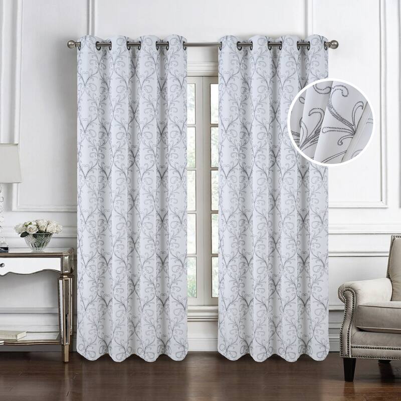 Kimber Embroidered Privacy Window Curtain Panel 84" or 90"